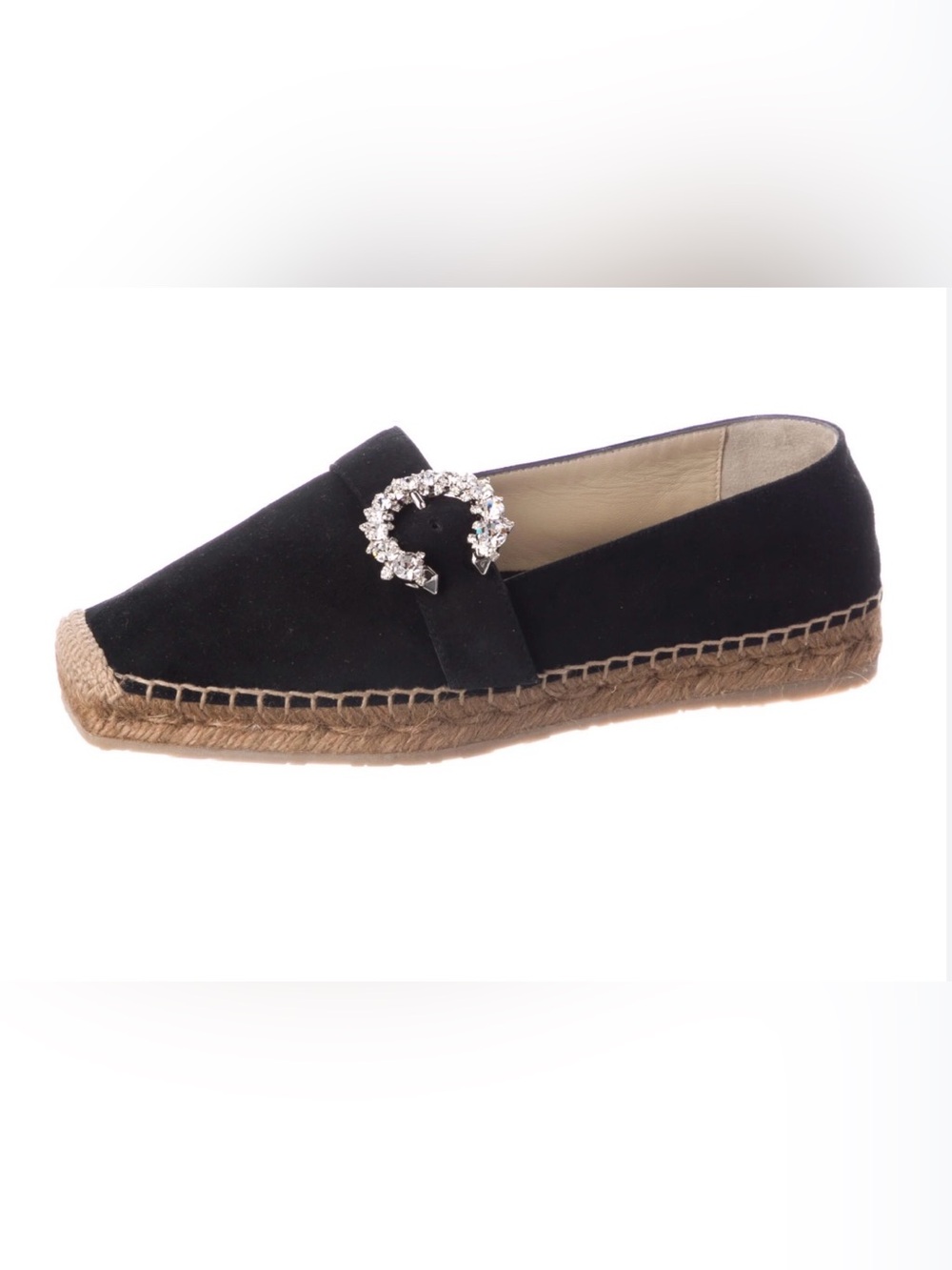 Jimmy Choo Dru Crystal-Buckle Suede Espadrilles